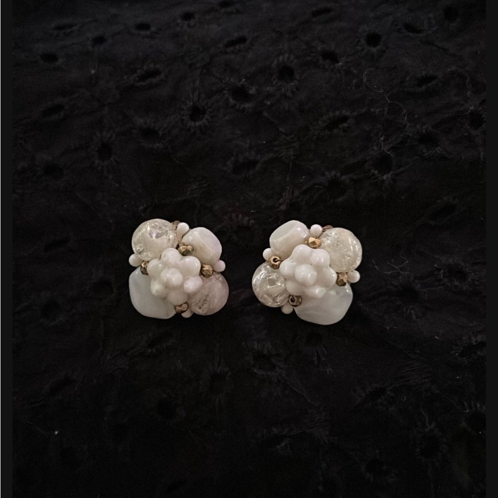 Elegant White Cluster Earrings